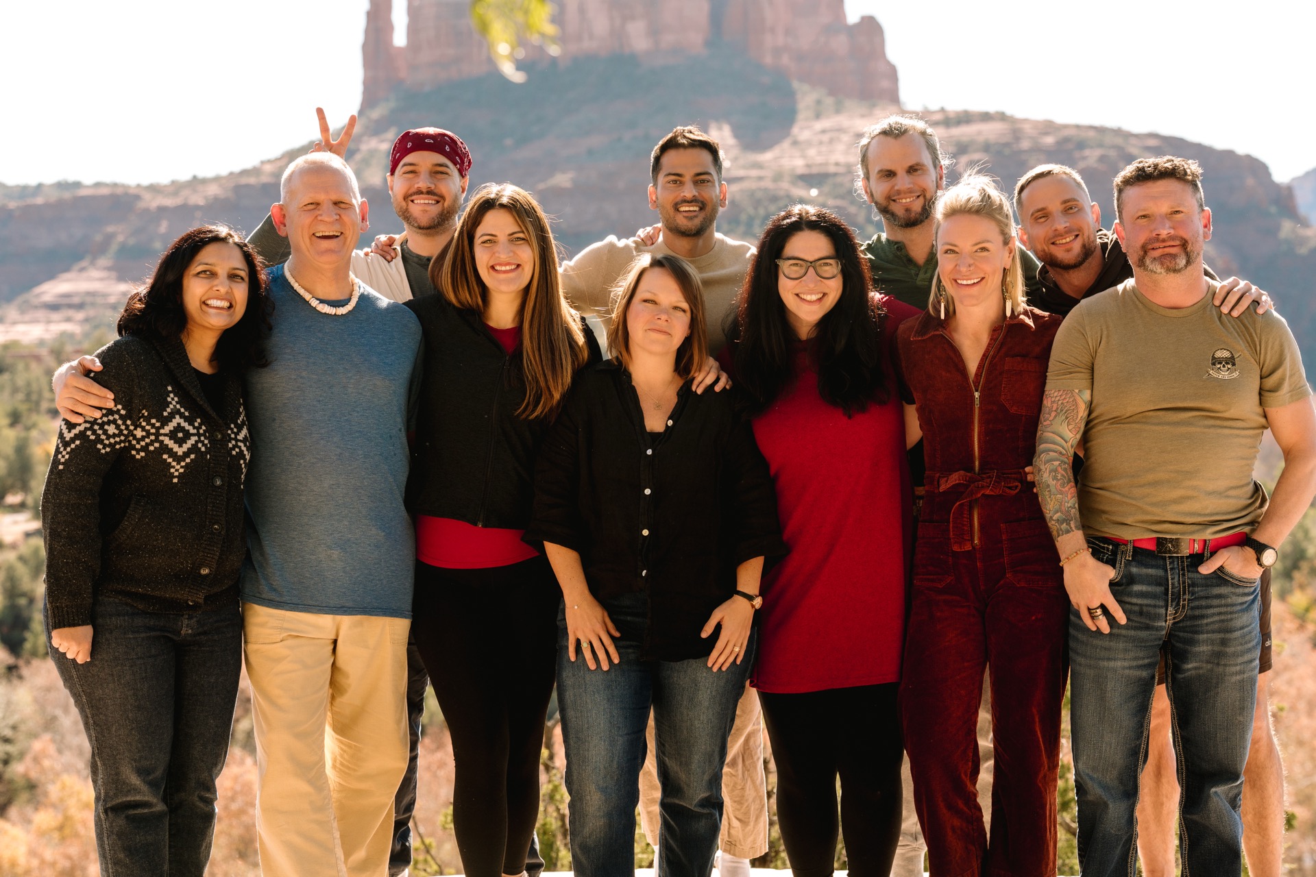The December cohort together below Cathedral Rock, Sedona